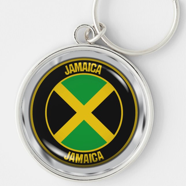 Jamaica Round Emblem Rund Silverfärgad Nyckelring (Framsidan)