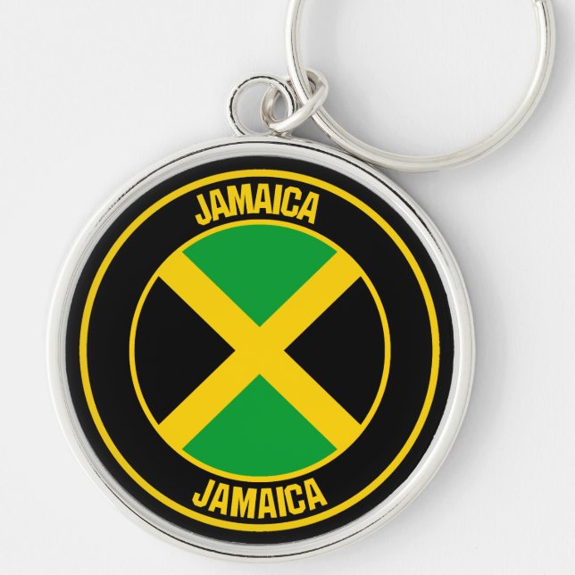 Jamaica Round Emblem Rund Silverfärgad Nyckelring (Framsidan)