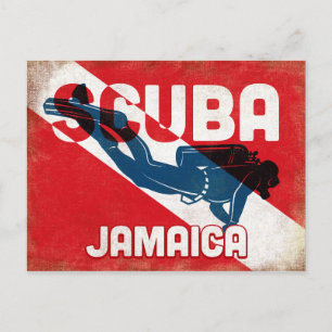 Jamaica Scuba Diver - Blue Retro Vykort