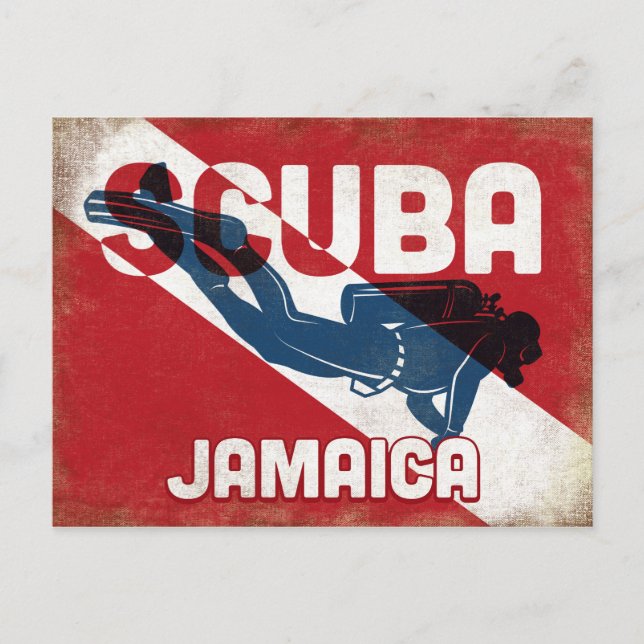 Jamaica Scuba Diver - Blue Retro Vykort (Framsida)