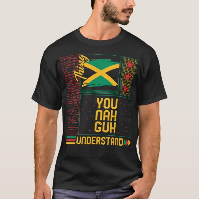 Jamaica Shirt, det är en Jamaican Sak Flagga Desig T Shirt (Framsida)