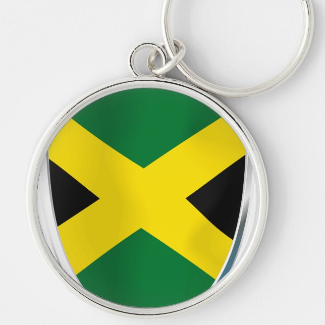 Jamaica sköld rund silverfärgad nyckelring (Framsidan)