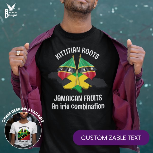 JAMAICA ST KITTS Irie Combination T Shirt (Stylish Jamaica/St Kitts flag T-shirt celebrating dual heritage or mixed relationships.)