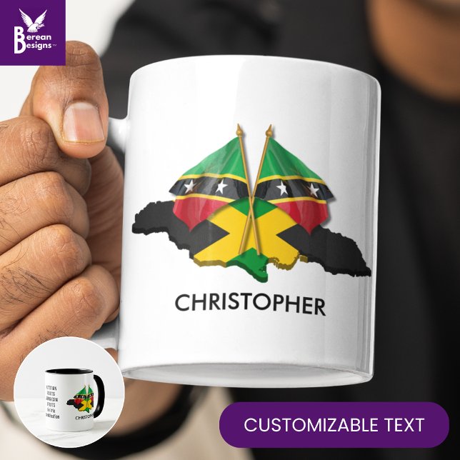 JAMAICA ST KITTS Personlig Mugg (Stylish Jamaica St Kitts flag mug with CUSTOMIZABLE TEXT to celebrate your dual heritage.)