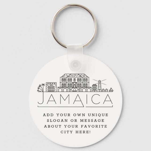 Jamaica Stylized Skyline| Anpassningsbar Slogan Nyckelring (Framsida)