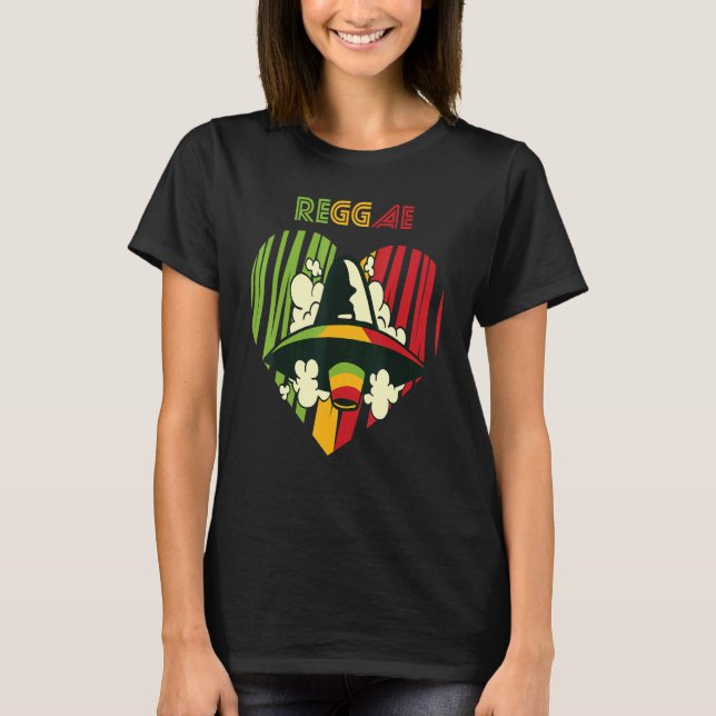 Jamaica UFO Reggae Heart Rasta Souvenir Rastafaria T Shirt (Framsida)