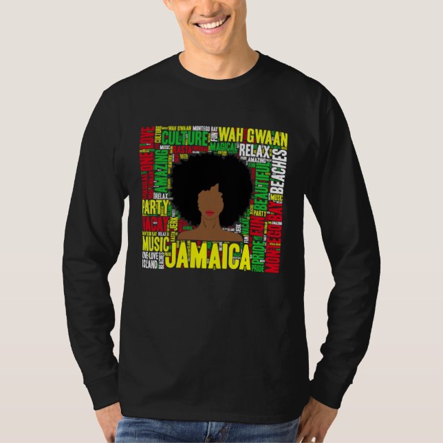 Jamaica Vacation Afro Woman Word Art T Shirt (Framsida)