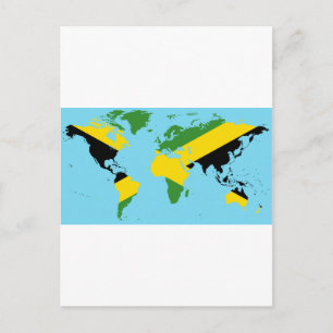 Jamaica World - Jamaican Flagga Karta World Vykort