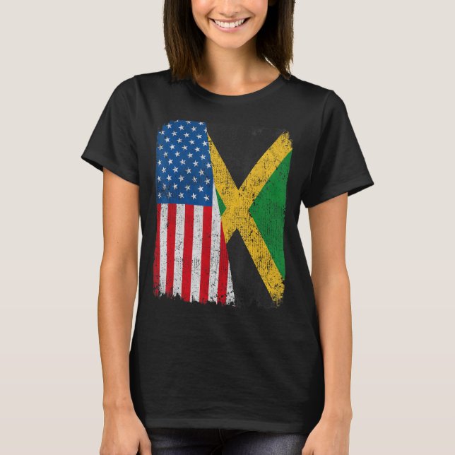 Jamaican American Flagga HalUSA Jamaica Root Proud T Shirt (Framsida)