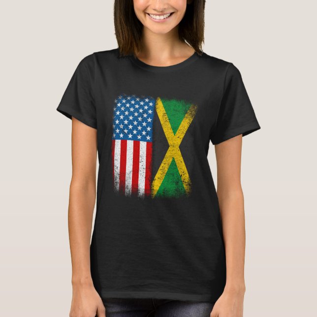 Jamaican American flagga Usa Jamaica Färg Tillsamm T Shirt (Framsida)