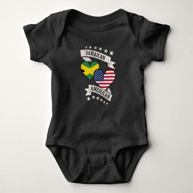 Jamaican American Heart Flaggor Jamaica America T Shirt (Framsida)