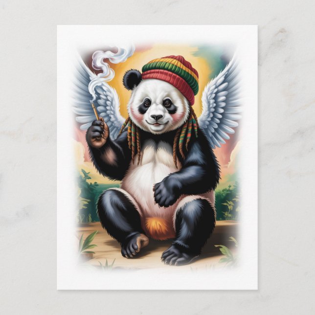 Jamaican Angel Panda takes a break on a White Helg Vykort (Framsida)