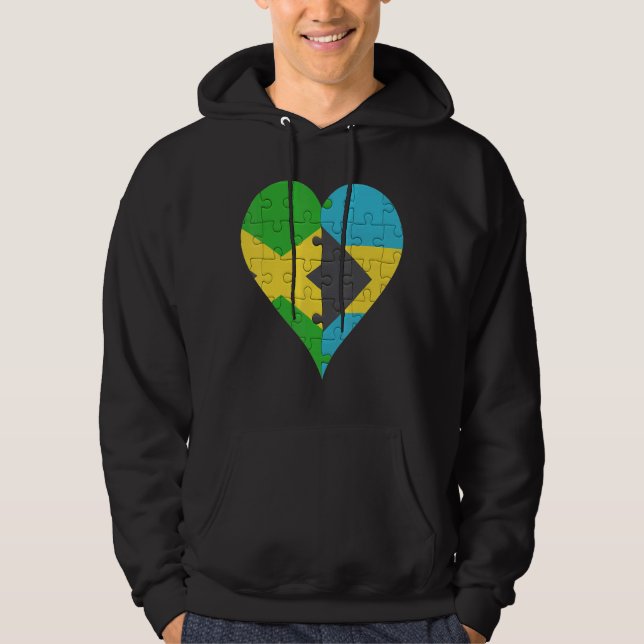 Jamaican Bahamian Flagga Heart Hoodie (Framsida)