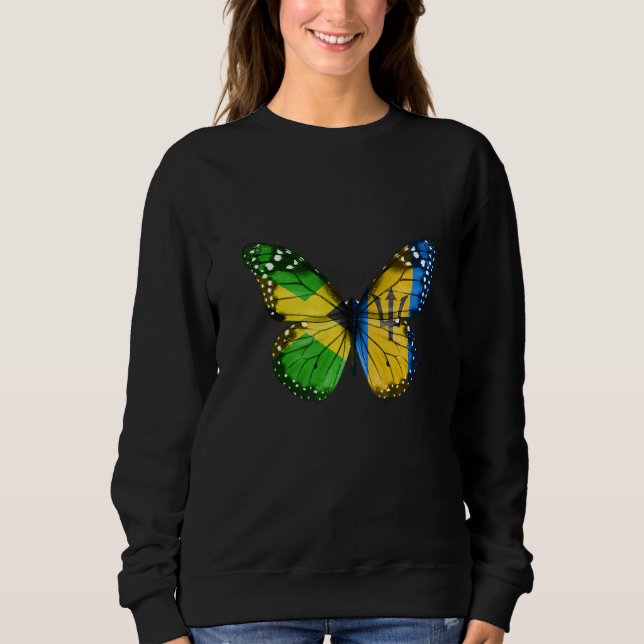 Jamaican Barbadian Flag Butterfly   T Shirt (Framsida)