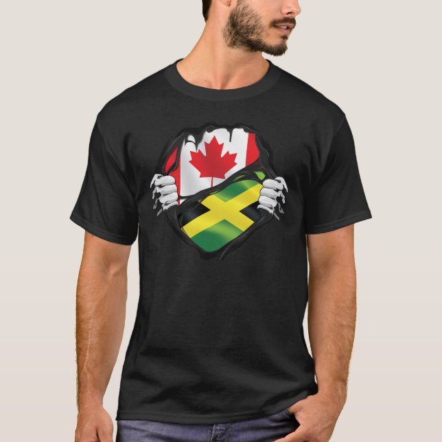 Jamaican Canadian Händer Ripping Roots Flagga T Shirt (Framsida)