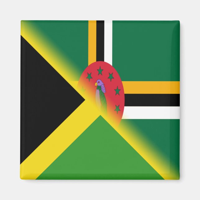 Jamaican Dominican Flagga | Halva Jamaica Dominica Magnet (Framsidan)