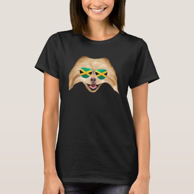 Jamaican Flag Pomeranian Dog Jamaica Pocket T Shirt (Framsida)