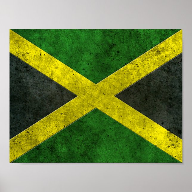 Jamaican Flagga Åldras Steel Effect Poster (Framsidan)