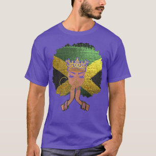 Jamaican Flagga Black Woman Melanin Queen Afro Pra T Shirt