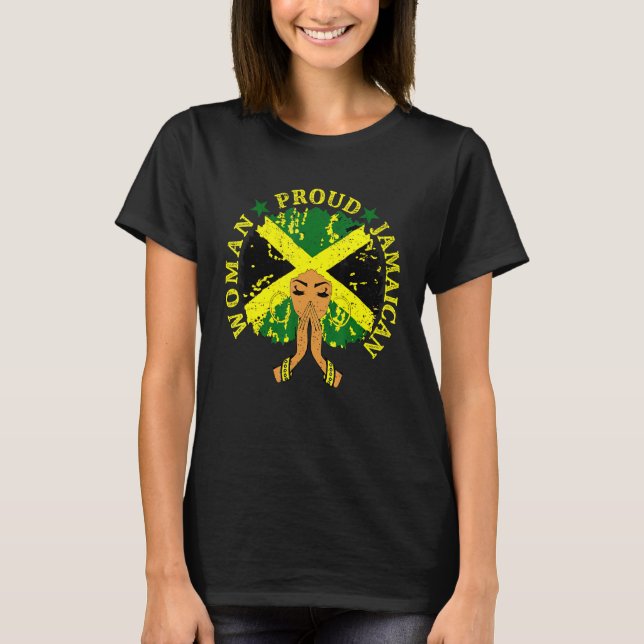 Jamaican Flagga Black Woman Proud Jamaica Afro T Shirt (Framsida)
