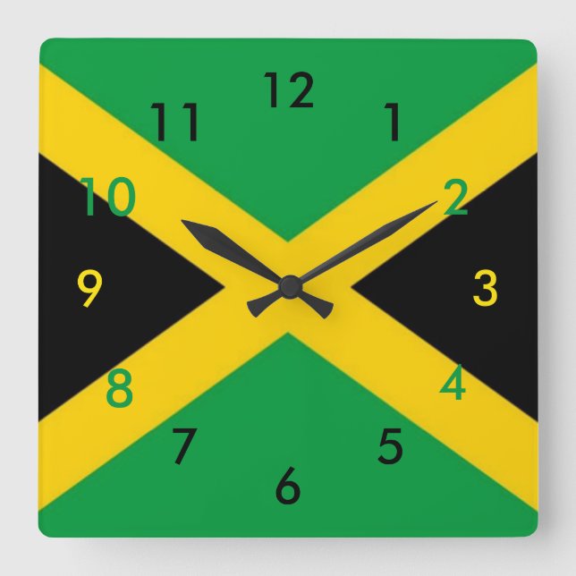 Jamaican Flagga Clock Fyrkantig Klocka (Framsida)