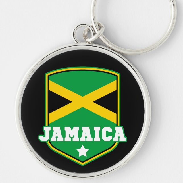 Jamaican Flagga Emblem Jamaica Rund Silverfärgad Nyckelring (Framsidan)