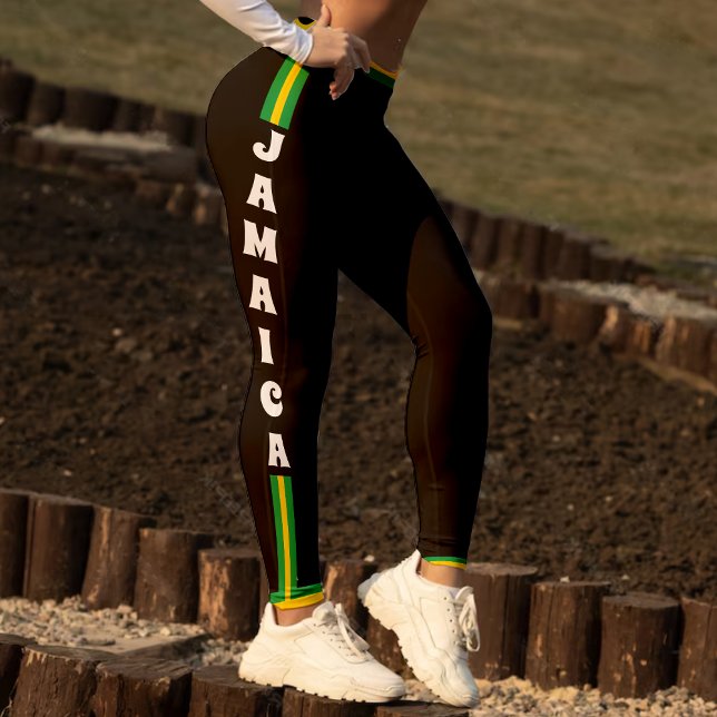 Jamaican Flagga Grönt Guld & Black Jamaica Sports Leggings (Jamaican Flag Green Gold & Black Jamaica Sports Leggings)