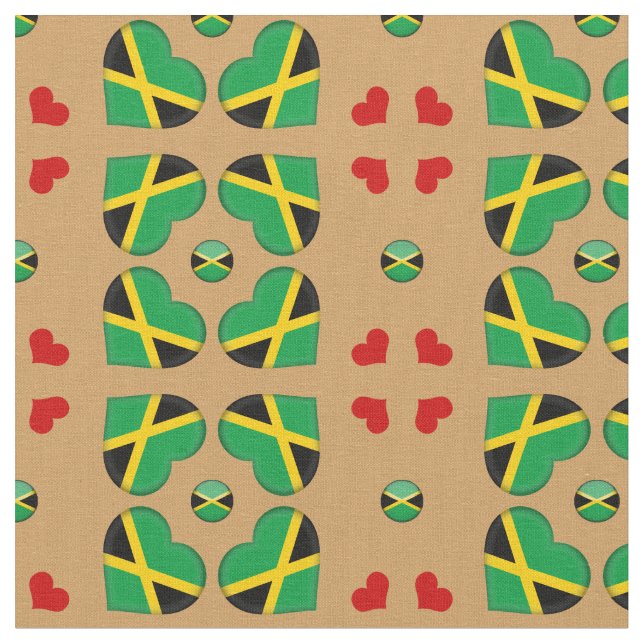 Jamaican Flagga & Jamaica Hearts / mode Fabric Tyg (Närbild)