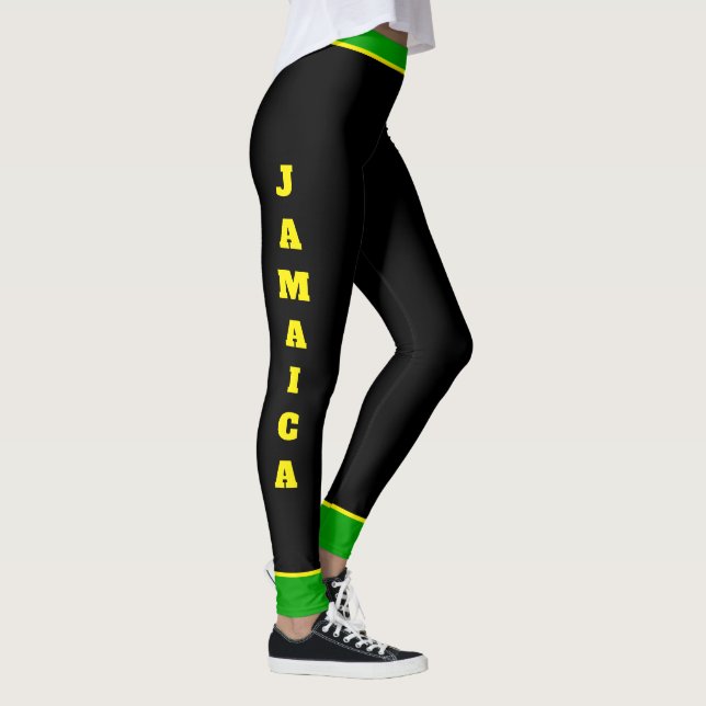 Jamaican Flagga Lodrät Text Down Ben Leggings (Höger)