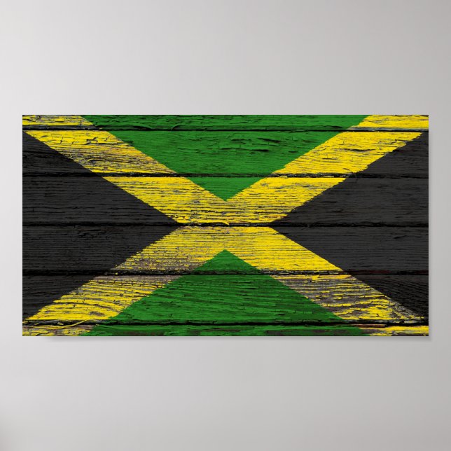 Jamaican Flagga med Rough Wood Grain Effect Poster (Framsidan)
