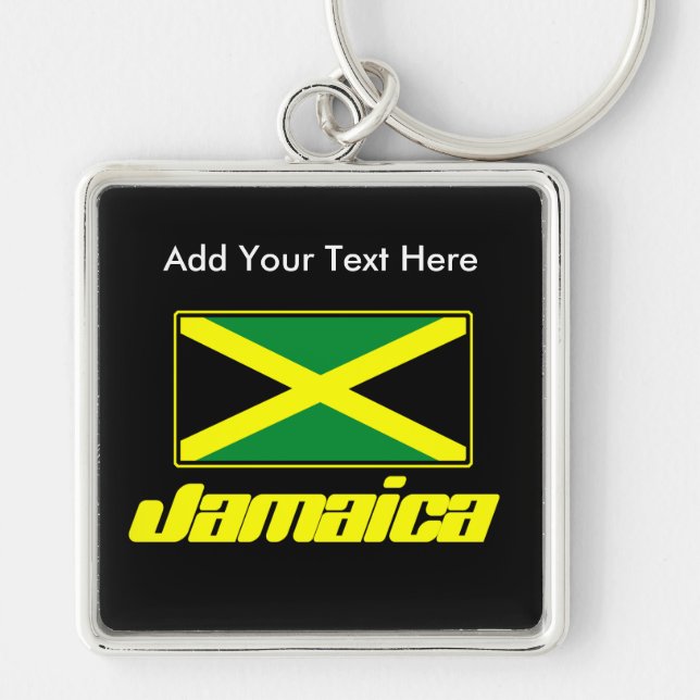 Jamaican-Flagga, Personlig lyxnyckelkedja Fyrkantig Silverfärgad Nyckelring (Framsidan)