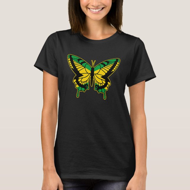 Jamaican Flagga Reggae Jamaica Butterfly T Shirt (Framsida)