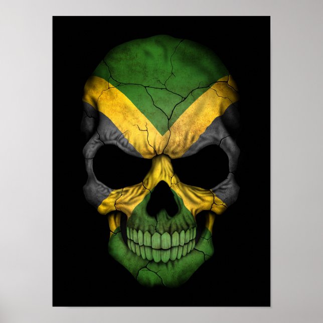 Jamaican Flagga Skull på Black Poster (Framsidan)