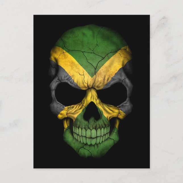 Jamaican Flagga Skull på Black Vykort (Framsida)
