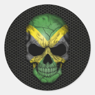 Jamaican Flagga Skull på Steel Mesh Graphic Runt Klistermärke