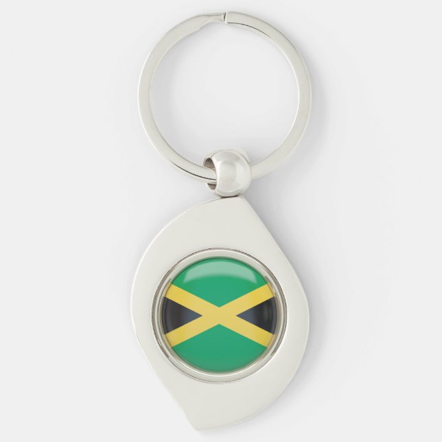 Jamaican Flagga Swirl Silverfärgad Nyckelring (Framsidan)