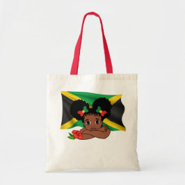 Jamaican Flagga with Girl & Hibiscus Flower Tote B Tygkasse