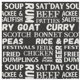 Jamaican Food Typografiska Black and White Mönster Tyg