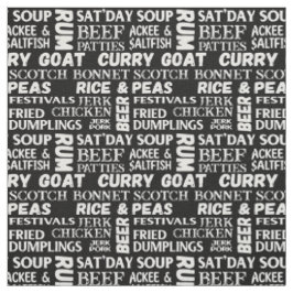 Jamaican Food Typografiska Black and White Mönster Tyg