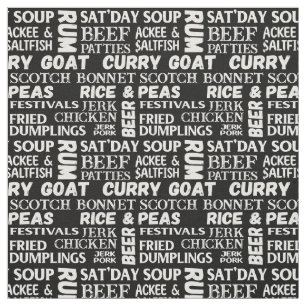 Jamaican Food Typografiska Black and White Mönster Tyg