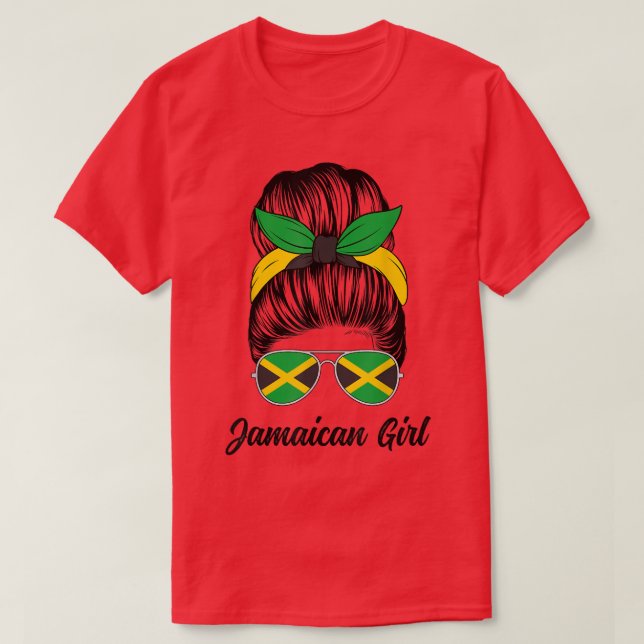 Jamaican Girl Messy Bun Cute Jamaican Flagga Pride T Shirt (Design framsida)