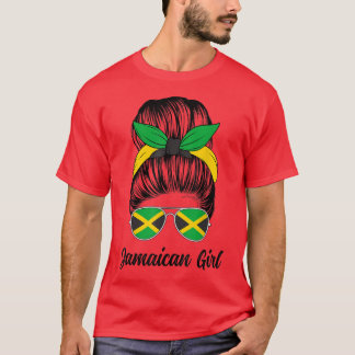 Jamaican Girl Messy Bun Cute Jamaican Flagga Pride T Shirt