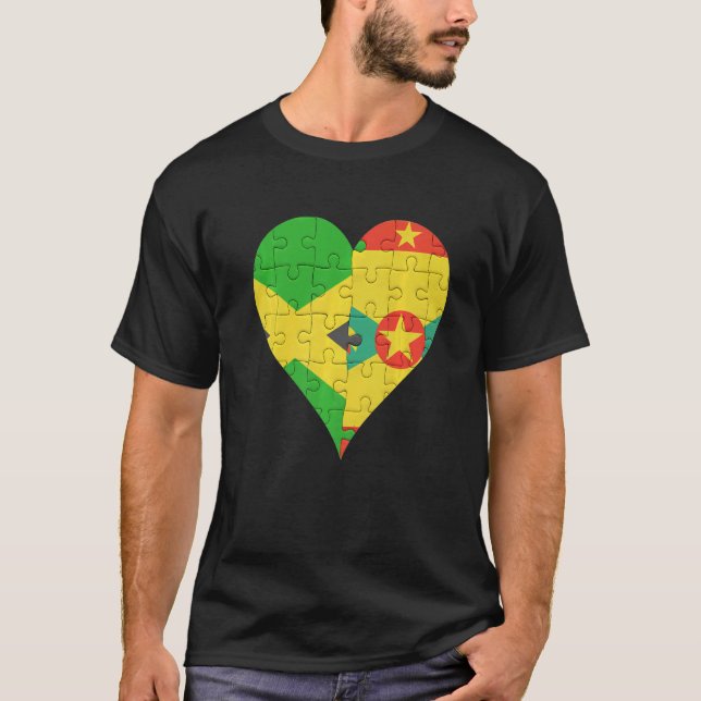 Jamaican Grenadan Flagga Heart T Shirt (Framsida)