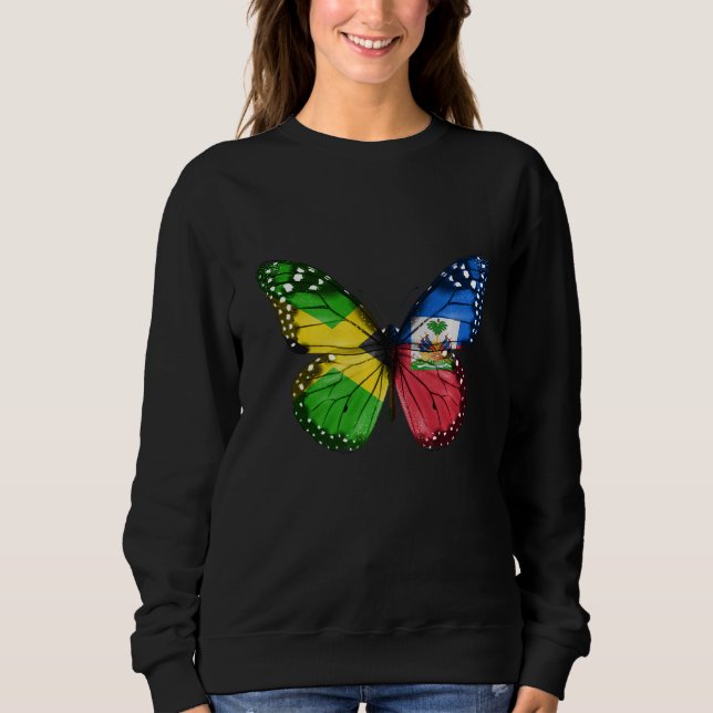 Jamaican Haitian Flagga Butterfly T Shirt (Framsida)