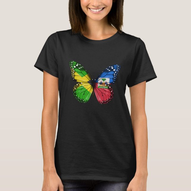 Jamaican Haitian Flagga Butterfly T Shirt (Framsida)