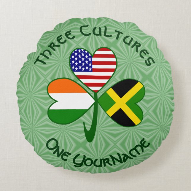 Jamaican Irish USA flagga Shamrock Personlig Rund Kudde (Framsidan)