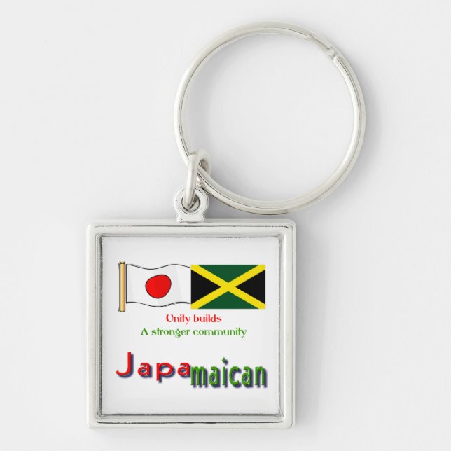 jamaican-japanese fyrkantig silverfärgad nyckelring (Framsidan)