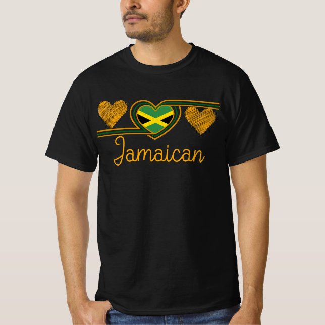 Jamaican Kärlek Jamaican Flagga Three Heart Jamaic T Shirt (Framsida)