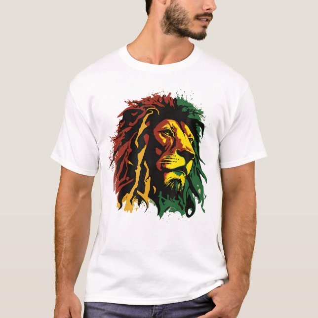 Jamaican Lejon Jamaican Rasta Flagga Lejon av Juda T Shirt (Framsida)