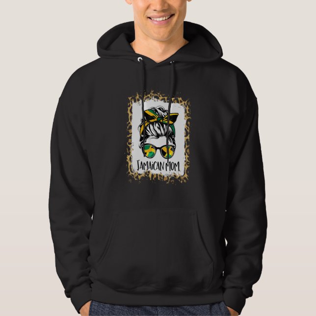 Jamaican Mom  Women Messy Bun Jamaican Flag Jamaic Hoodie (Framsida)